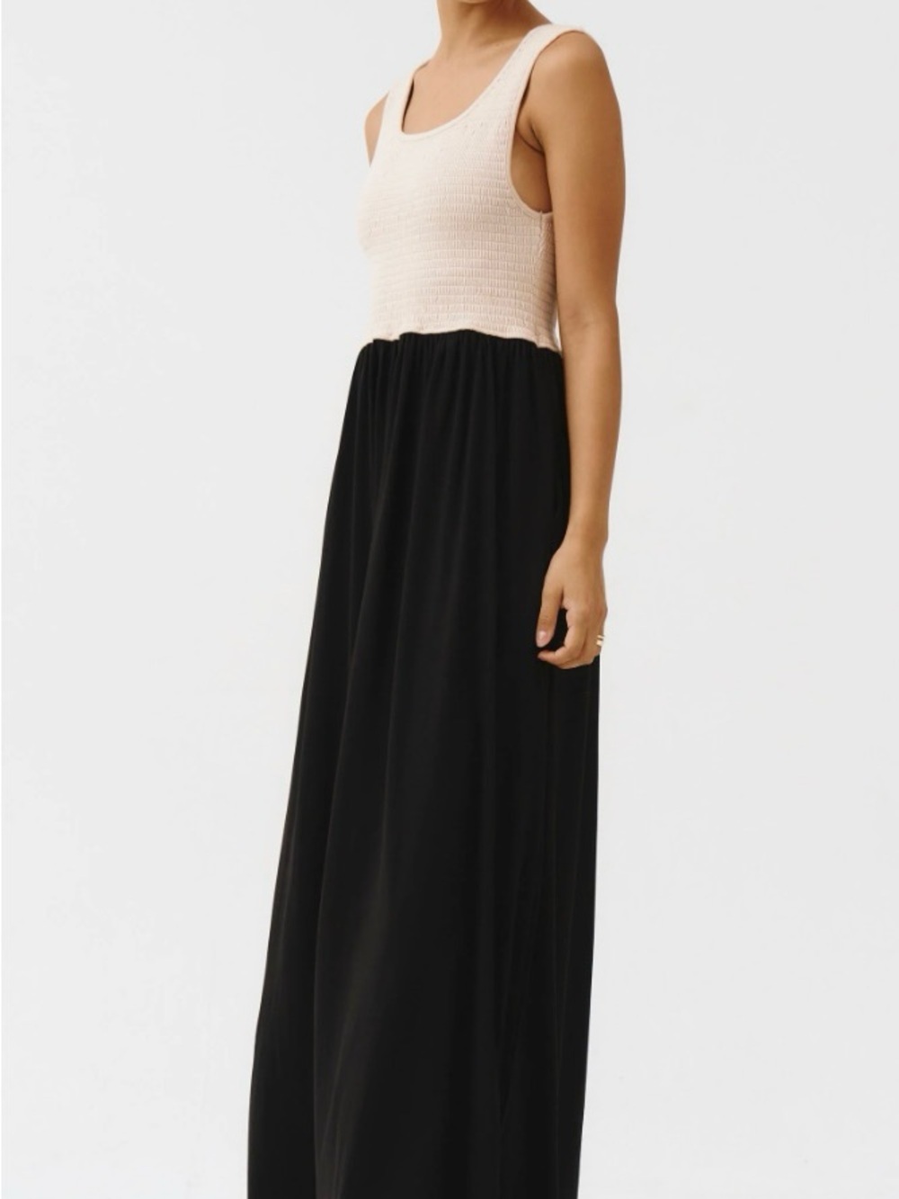 Cream Knit-Top and Black Maxi Skirt